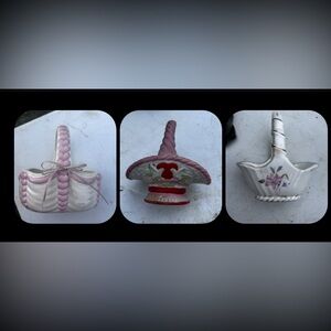 3 small Ceramic Basket Figurine with Dove Motif